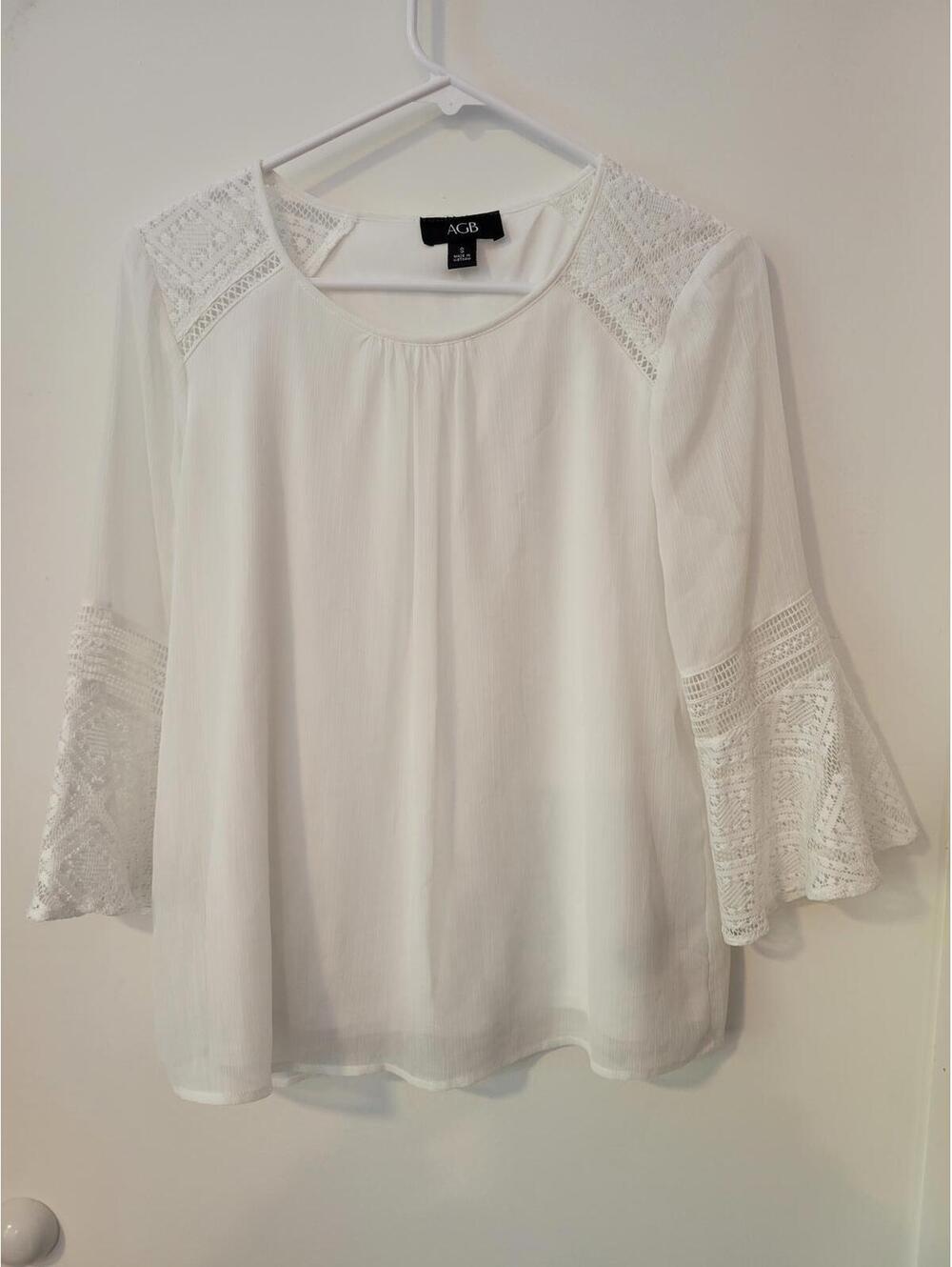 A.C.B. White Blouse with Crochet Details, Size Small